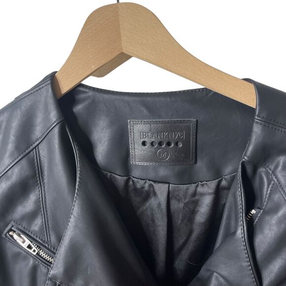 BLANKNYC Denim Record Breaker Collarless Faux Leather Moto Jacket Black Large - Picture 7 of 11